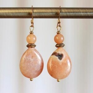 Handmade Peach Agate Aventurine‎ Drop Earrings Boho Bohemian Earthy Forest Fairy